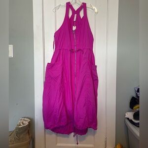 Hot pink parachute fabric Anthropologie Sleeveless Dress